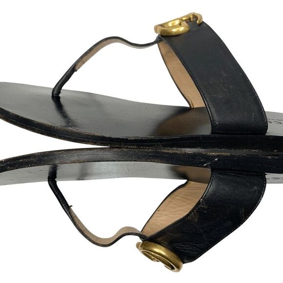 Gucci Marmont GG Thong Sandals EU 36 US 6 Black Flat Flip Flop Slide Interlock - Picture 6 of 12